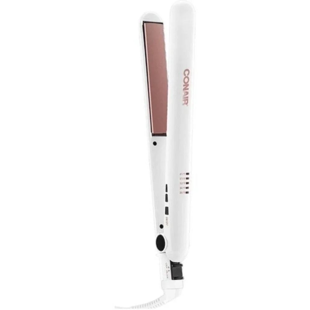 Conair Double Ceramic 1 inch Flat Iron White Rose Gold CS221‎ 5 Heat Settings